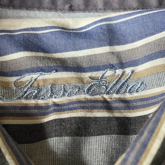 Tasso Elba  Blue/white/gray Striped Men's button down dress Shirt size Large - Picture 3 of 9